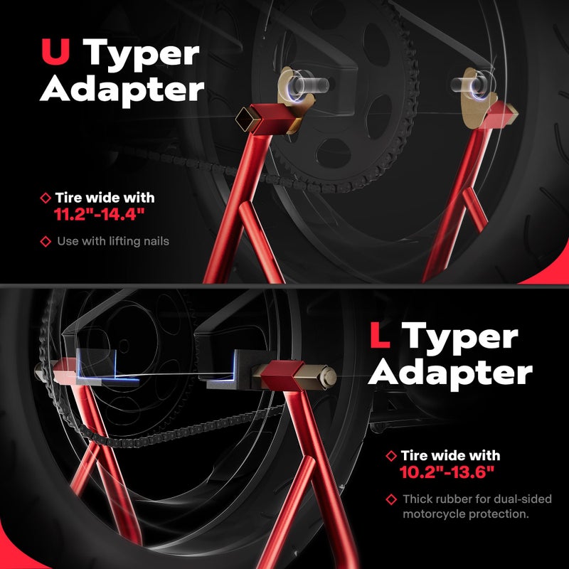 SPECSTAR Motorcycle Stand, 441 Lbs Capacity Rear Wheel Lift with U+L Adjustable Swingarm Spool, Heavy Duty Paddock Stand fit for BMW Suzuki Yamaha Honda Kawasaki, Red - Image 3