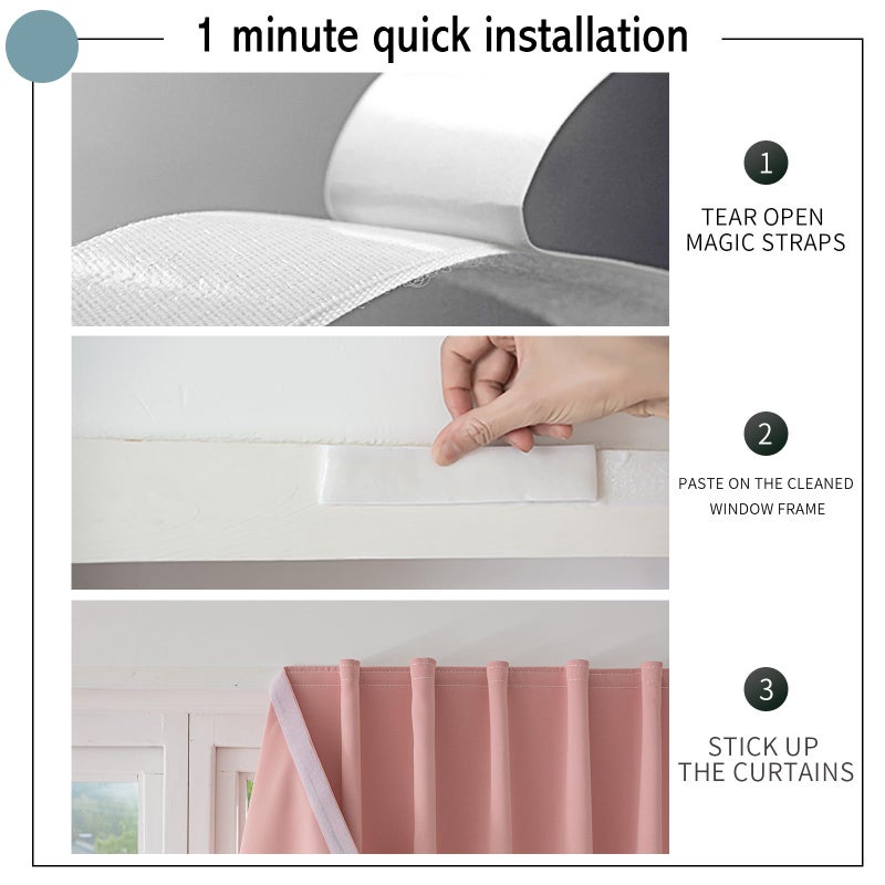 Jilron Jilron Magic Tape Stick on Curtains Blackout Curtains for Bedroom no Drillng Self Adhesive Curtain no Rod Small Window (Pink  35"" W x 59"" L) 2 Panels  - Image 2