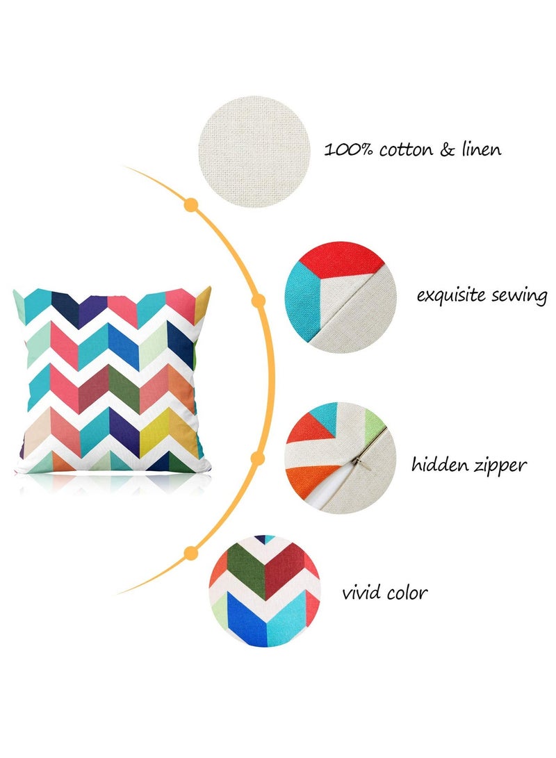KASTWAVE 18x18 Inch Colorful Geometric Retro Linen Cushion Covers - 4-Piece Set for Home Decoration, Perfect for Living Room and Bedroom, Ideal New Year Pillowcases (45x45 cm) - Image 2