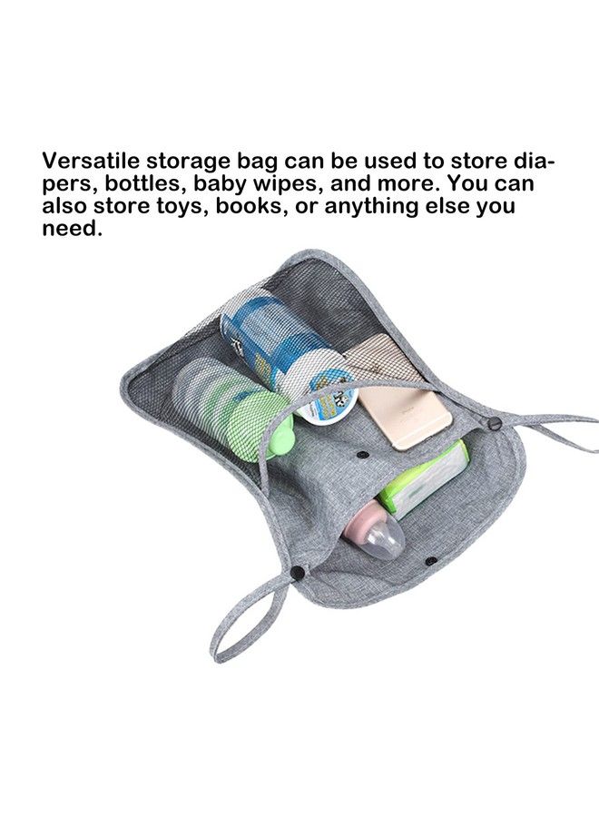 Dogxiong Portable Stroller Hanging Bag With Two Storage Pockets Stroller Bag Organizer For Nappy Baby Cloth/Bottle/Toy Stroller Hanging Storage Net Bag Grey - Image 4