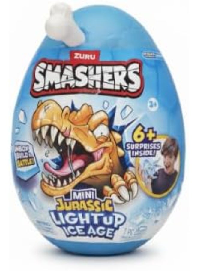 ZURU SMASHERS بيضة سماسيرز ميني جراسيك المتوهجة من عصر الجليد للأطفال، لعبة ديناصور مع 6+ مفاجآت، سلايم، رمل، ملصقات، بناء وتوهج الديناصور، مخلوقات ما قبل التاريخ القابلة للجمع، لعب داخلي، للأعمار 3+ - Image 2