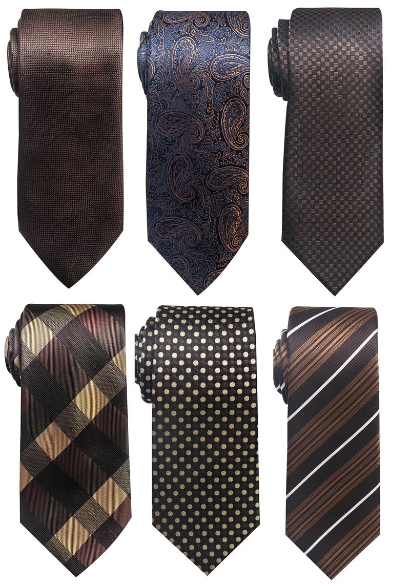 Passabin Tie For Men Necktie Woven Jacquard Neck Ties Set 6 PCS (Brown) - Image 1