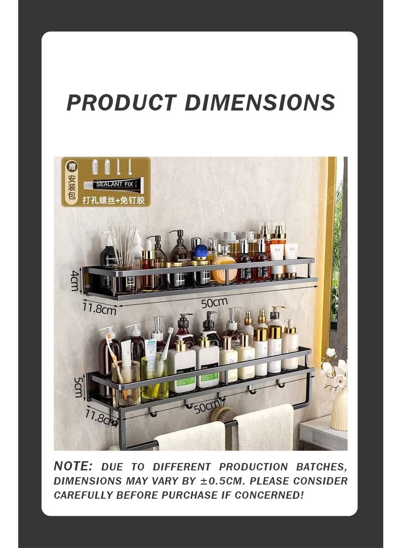 رفّ للتخزين في الحمام، رفّ حائطي مزدوج الطبقة لا يحتاج إلى تثبيت بالحفر، رفّ حائطي بدون ثقوب، تنظيم لوازم الاستحمام، حامل مناديل، رفّ تخزين مصنوع من الألمنيوم - Image 2