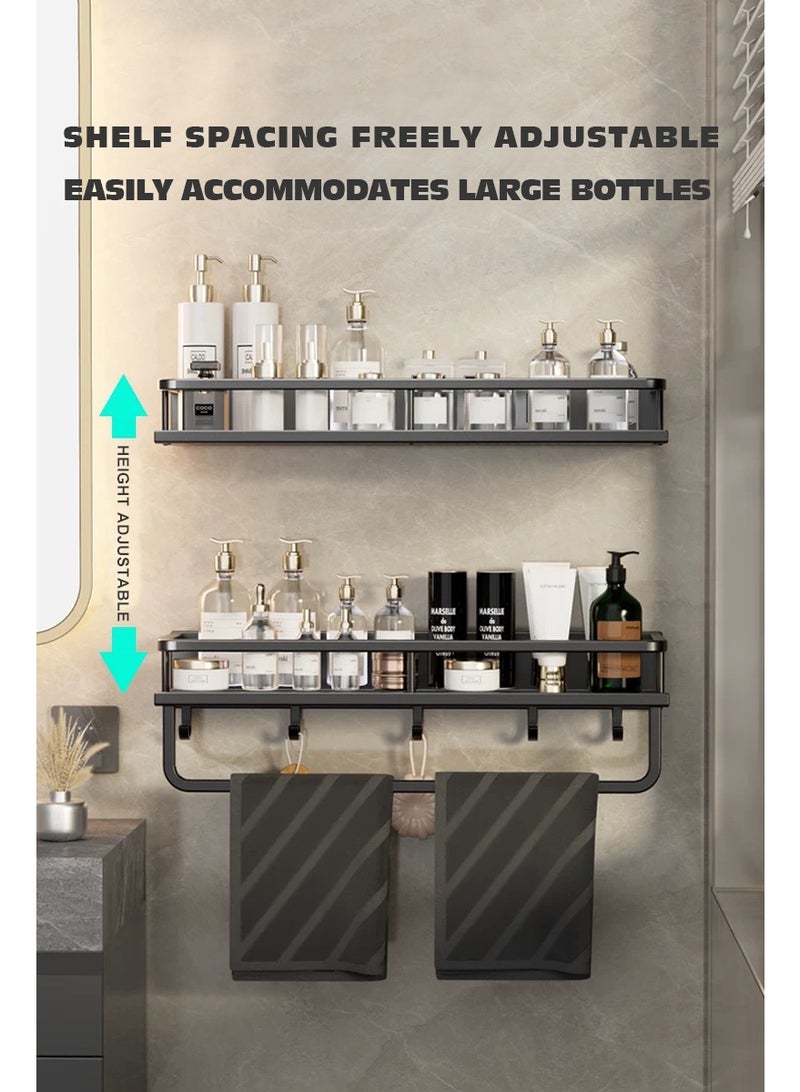 رفّ للتخزين في الحمام، رفّ حائطي مزدوج الطبقة لا يحتاج إلى تثبيت بالحفر، رفّ حائطي بدون ثقوب، تنظيم لوازم الاستحمام، حامل مناديل، رفّ تخزين مصنوع من الألمنيوم - Image 3