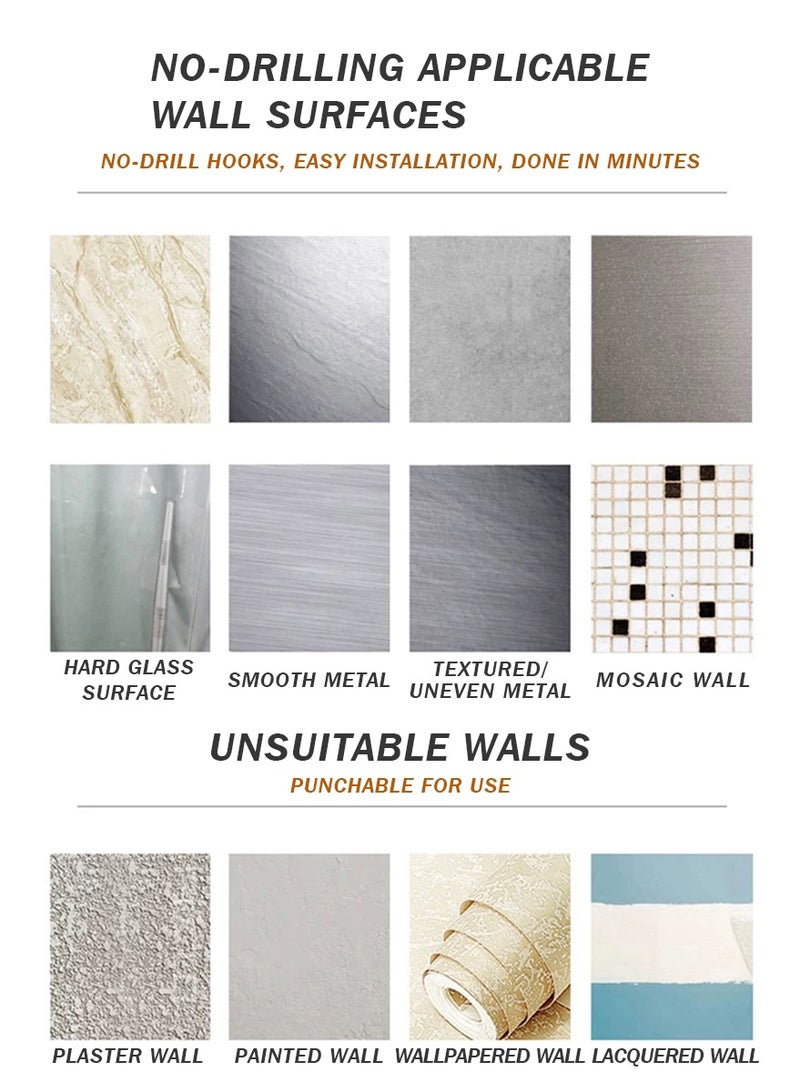 رفّ للتخزين في الحمام، رفّ حائطي مزدوج الطبقة لا يحتاج إلى تثبيت بالحفر، رفّ حائطي بدون ثقوب، تنظيم لوازم الاستحمام، حامل مناديل، رفّ تخزين مصنوع من الألمنيوم - Image 4