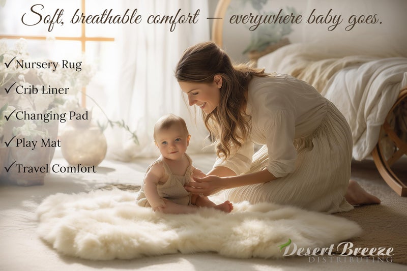 Desert Breeze Distributing Real New Zealand Lambskin Baby Rug | LRG 2x3 feet | Soft & Gentle Unshorn Baby Sheepskin Rug for Crib, Nursery & Travel | Natural Length Lambswool, Silky Soft, Ethically Sourced, Oeko-Tex Certified - Image 2