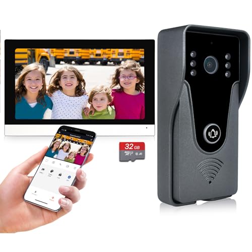 AMOCAM Wireless IP Video Doorbell Intercom System WiFi 7 Inch Monitor with Metal HD Door Camera Wired Power Video Intercom with 32G Card Record APP Remote 2Way Audio Unlock for Home Security System - Image 1