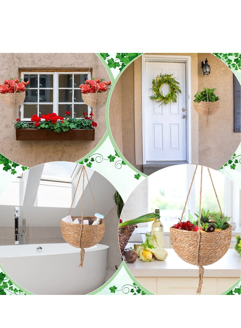 Excefore سلة نبات معلقة، حامل نباتات ماكرامي داخلية، سلة تخزين طبيعية لحامل إناء الزهور، إناء معلق منسوج، نبات معلق من حبل الجوت، نباتات معلقة مثبتة على الحائط، زخرفة زهور منسوجة يدويًا 4 قطع - Image 3