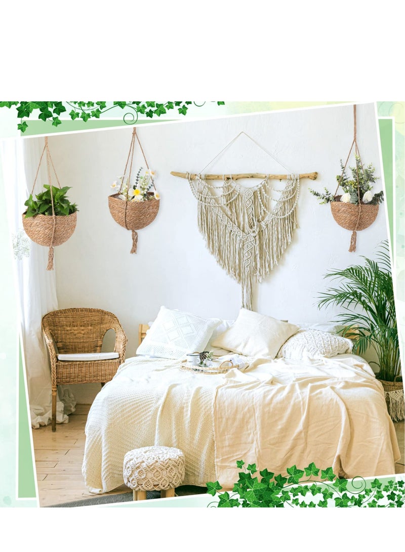Excefore سلة نبات معلقة، حامل نباتات ماكرامي داخلية، سلة تخزين طبيعية لحامل إناء الزهور، إناء معلق منسوج، نبات معلق من حبل الجوت، نباتات معلقة مثبتة على الحائط، زخرفة زهور منسوجة يدويًا 4 قطع - Image 5