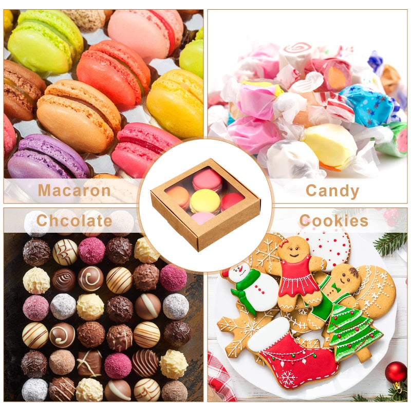 Zonon 60 Pcs Soap Boxes for Homemade Packaging Mini Kraft Treat Box with Window for Gift Present Bakery Candy Packaging(Brown,4.13 x 4.13 x 1.2 Inch) - Image 4