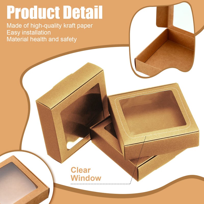 Zonon 60 Pcs Soap Boxes for Homemade Packaging Mini Kraft Treat Box with Window for Gift Present Bakery Candy Packaging(Brown,4.13 x 4.13 x 1.2 Inch) - Image 3