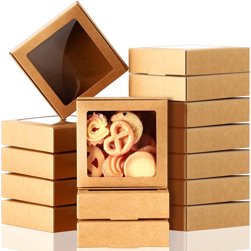 Zonon 60 Pcs Soap Boxes for Homemade Packaging Mini Kraft Treat Box with Window for Gift Present Bakery Candy Packaging(Brown,4.13 x 4.13 x 1.2 Inch) - Image 1
