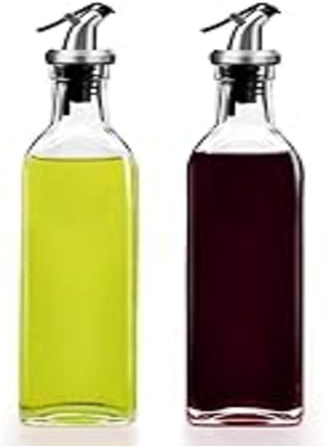 KASTWAVE KASTWAVE Glass Oil-Vinegar Dispenser Bottle,Olive Oil Bottles,BPA Free Stainless Steel Leak-Proof Cork,Transparent Oil Pourer and Holder(500 ml, Pack of 2) 