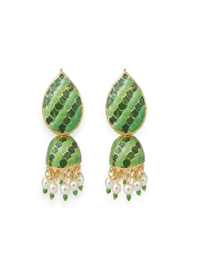 Accessher Green Meenakari Jhumka Earrings for Women | Traditional Drop & Dangle Earrings with Pearl Beads | Lightweight and Stylish Jewellery for Women & Girls - Image 1