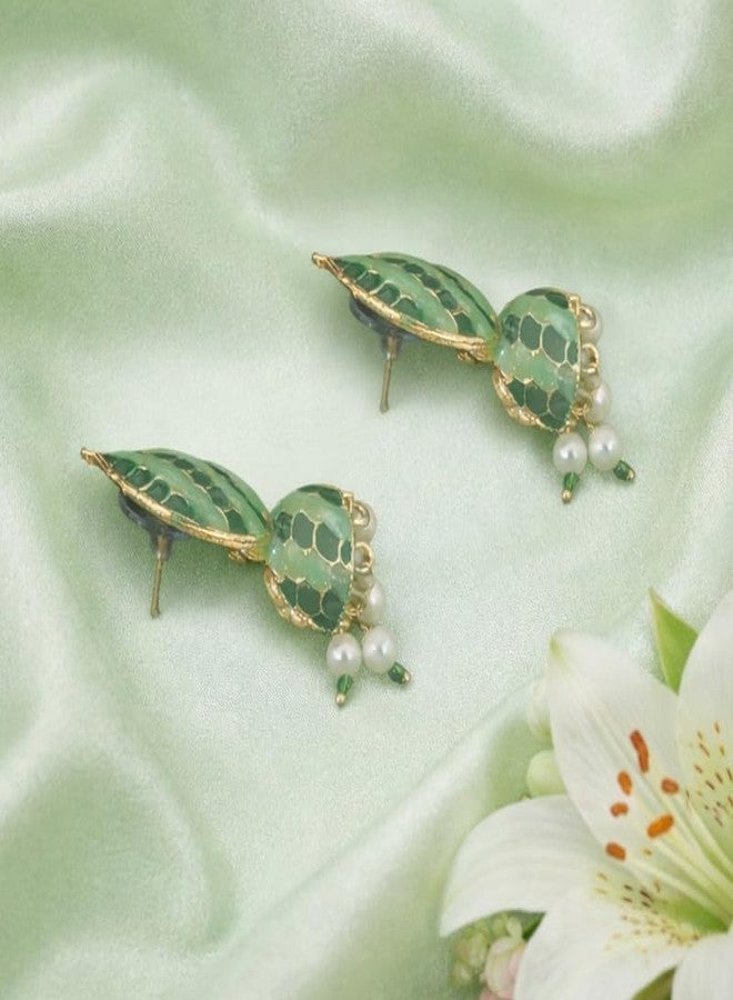Accessher Green Meenakari Jhumka Earrings for Women | Traditional Drop & Dangle Earrings with Pearl Beads | Lightweight and Stylish Jewellery for Women & Girls - Image 4