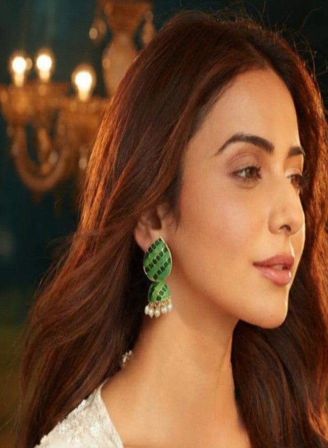 Accessher Green Meenakari Jhumka Earrings for Women | Traditional Drop & Dangle Earrings with Pearl Beads | Lightweight and Stylish Jewellery for Women & Girls - Image 2