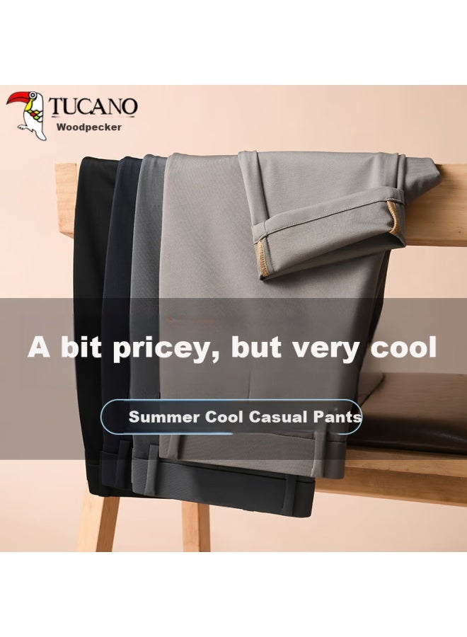 Tucano Men's Casual Pants Men's Mulberry Silk Elastic Slim Fit Versatile Western Pants Business Breathable Comfortable Long Pants Men's Wear Navy Blue 34 - Image 2