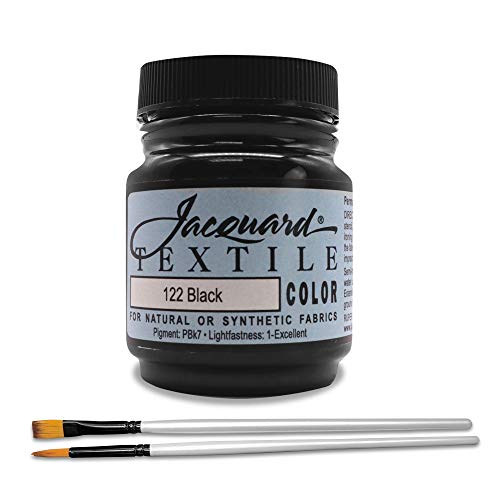 Moshify Jacquard Products Black Textile Color - Fabric Paint Made in USA - JAC1122 2.25-Ounces - Bundled Brush Set - Image 1