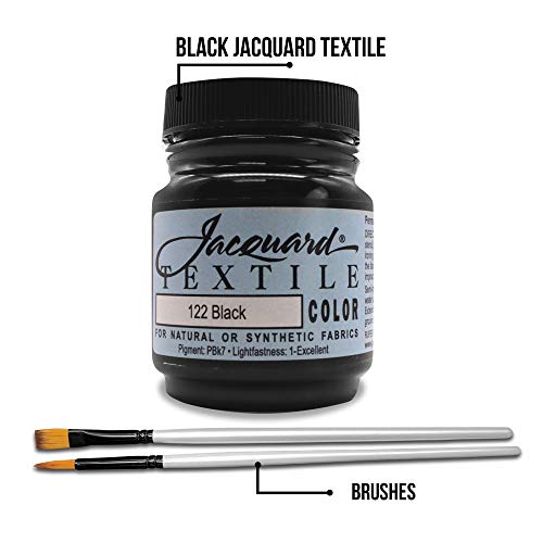 Moshify Jacquard Products Black Textile Color - Fabric Paint Made in USA - JAC1122 2.25-Ounces - Bundled Brush Set - Image 2