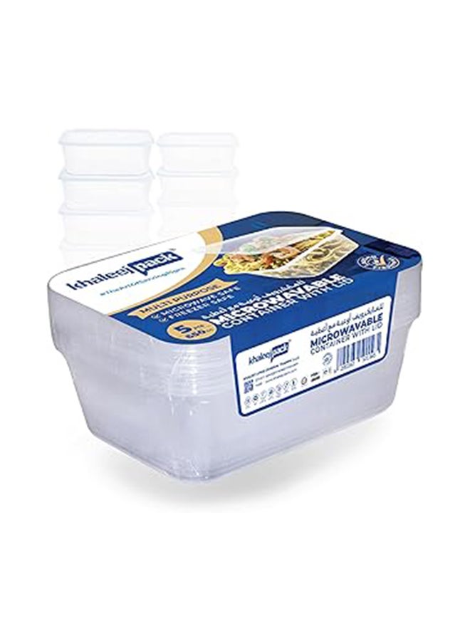 Khaleej Pack 650 ml ,5 Pcs Microwave Container rect. Disposable food storage container with lids - Image 1