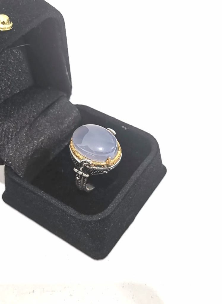Light blue Yemeni agate men ring with 925 sterling silver - Image 3