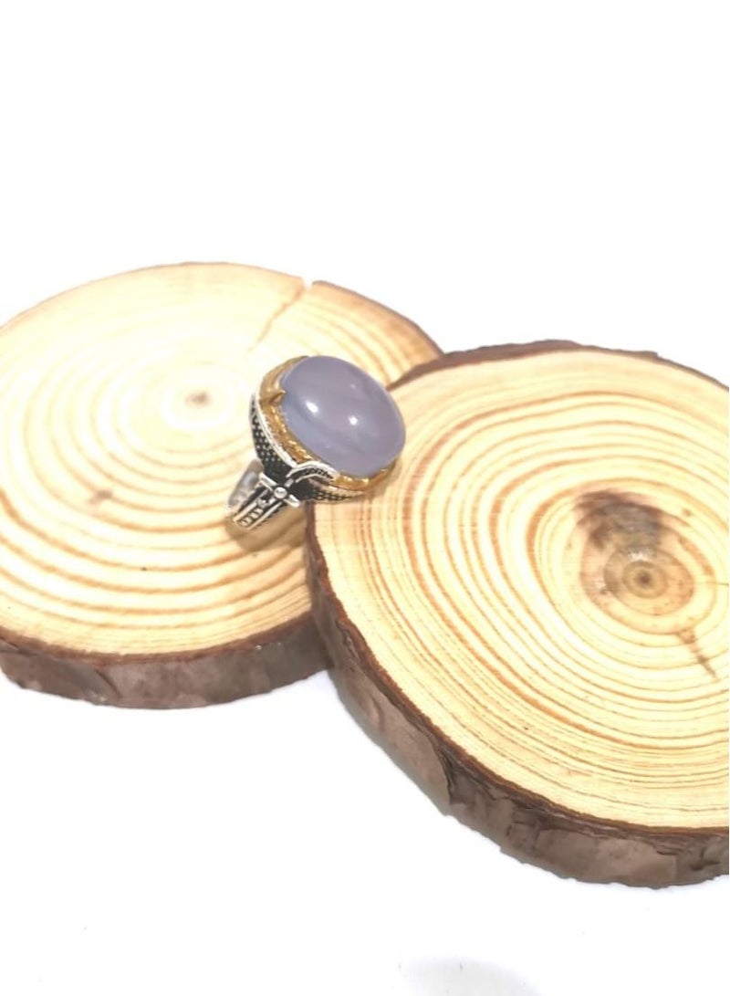 Light blue Yemeni agate men ring with 925 sterling silver - Image 4
