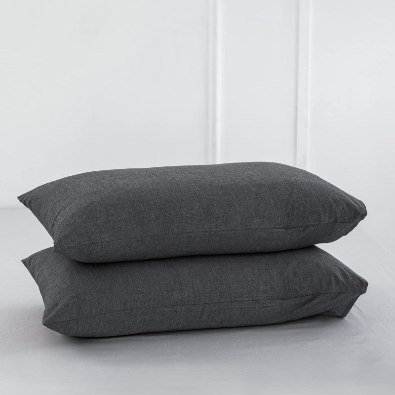 MooMee Bedding Pillowcases Pack of 2 100% Washed Cotton Linen Like Textured Breathable Durable Soft Comfy (Dark Grey  Standard) - Image 1