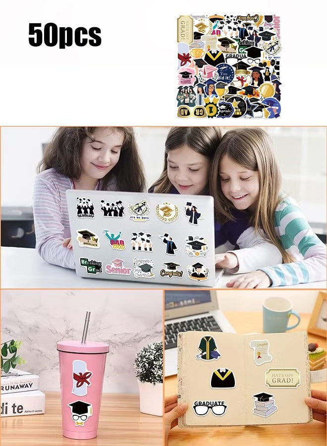 KANGLI 50 Piece Graduation Themed Stickers, Graduation Party Decorative Stickers, Waterproof Graduation Stickers for Various Graduation Ceremonies for Elementary Schools, Middle Schools, Universities, etc - Image 1