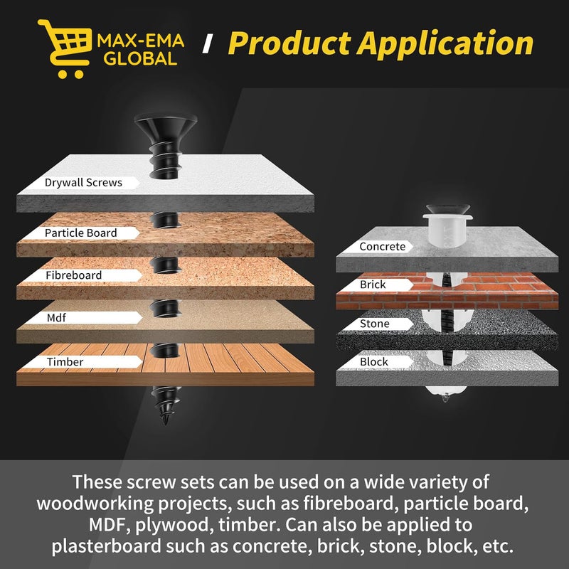 MAX-EMA GLOBAL MAX-EMA Black Screws Set For Drywall 100 Pcs Self Tapping Screws And Heavy Duty Kit Star Head Black Oxide Finsh Bugle Head Wood Screws Ideal For Drywall Hollow And Plaster, Diy And Hardware Use - Image 4