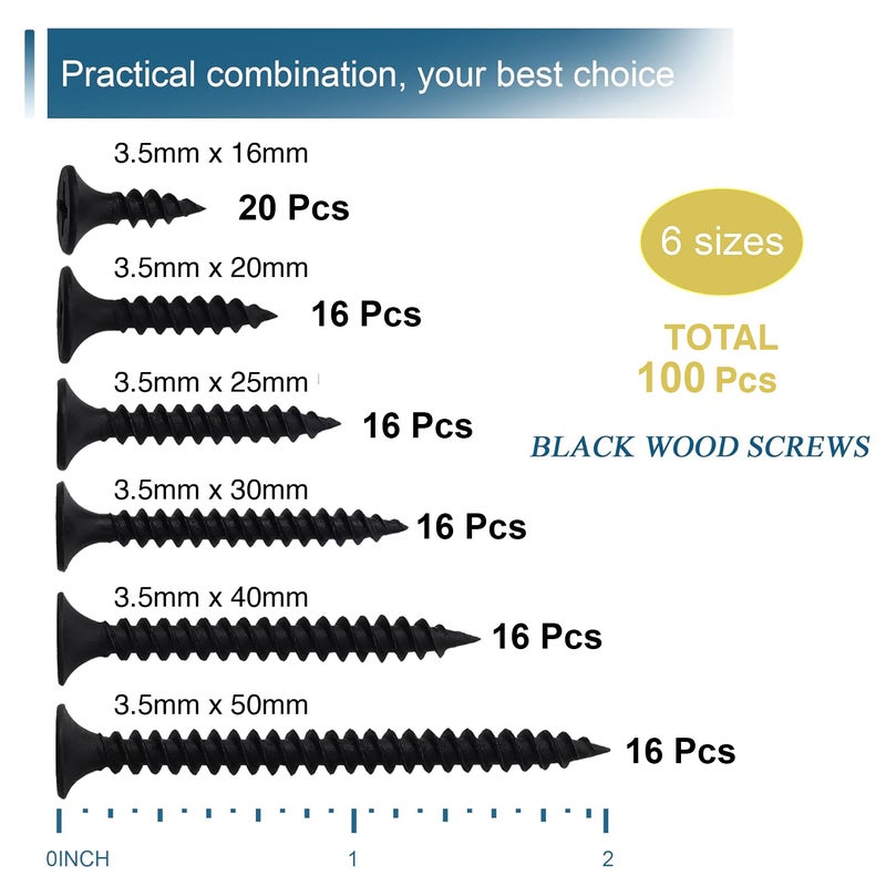 MAX-EMA GLOBAL MAX-EMA Black Screws Set For Drywall 100 Pcs Self Tapping Screws And Heavy Duty Kit Star Head Black Oxide Finsh Bugle Head Wood Screws Ideal For Drywall Hollow And Plaster, Diy And Hardware Use - Image 3