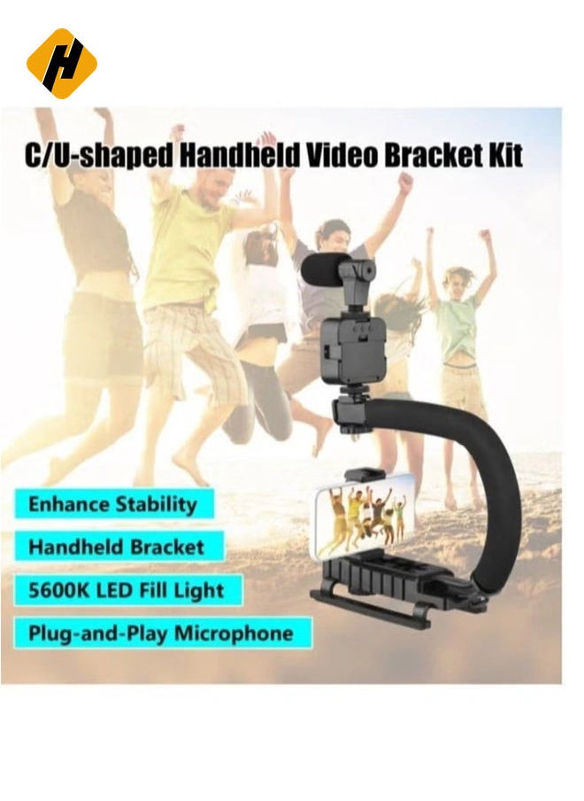 HuHa - Video Tripod Set with LED Light Microphone Video Recording Kit for Smartphone Vlog Photography Set, Microphone Phone Holder for Smartphone Camera Vlogging Video Recording - Image 1