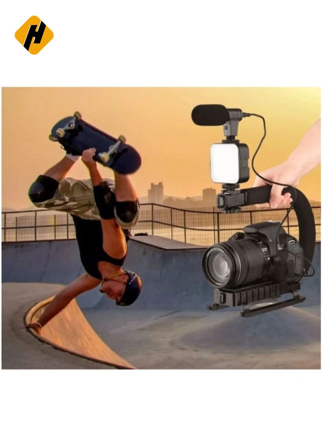 HuHa - Video Tripod Set with LED Light Microphone Video Recording Kit for Smartphone Vlog Photography Set, Microphone Phone Holder for Smartphone Camera Vlogging Video Recording - Image 1