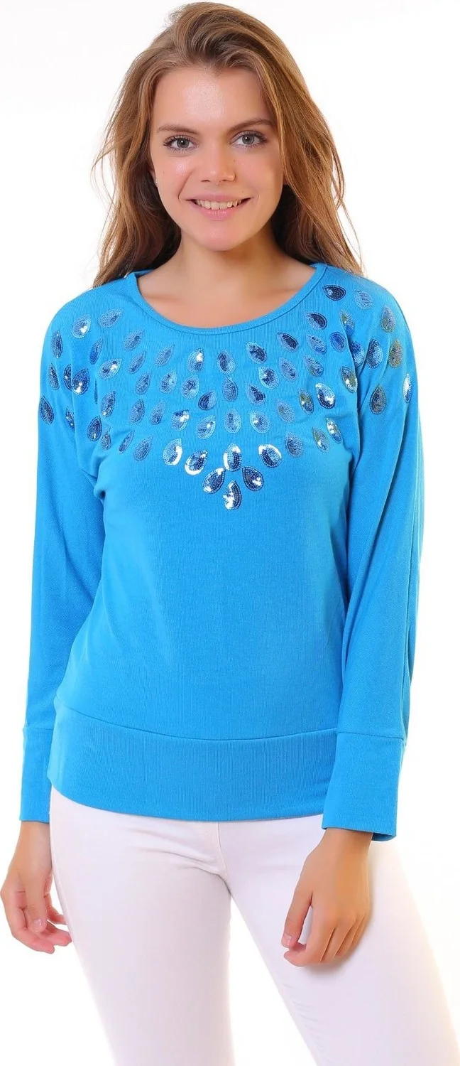 Bluence Blue Gym Women Blue Women's Sweatshirt Shirt Sequin