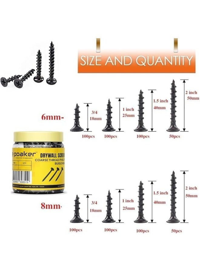 Poaker Coarse Thread Drywall Screw With Phillips Drive Black Oxide Finish Bugle Head Wood Screws 3/4 Inch00Pcs 8Mm - Image 2