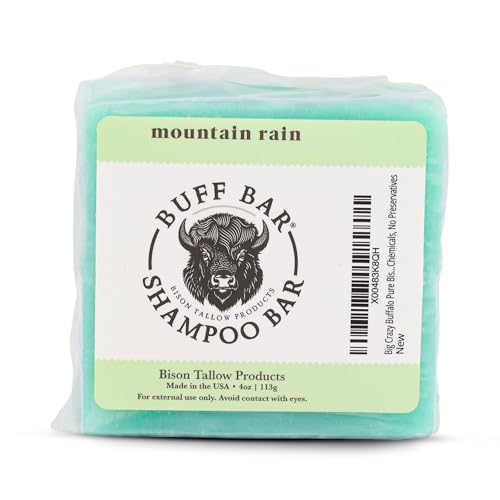 Big Crazy Buffalo Pure Bison Tallow Buff Shampoo Bar, Mountain Rain, (2 pack) - Scents of Sea Salt, Moss, & Freesia - Cleans, Moisturizes, Naturally Derived, No Dyes, No Chemicals, No Preservatives - Image 1