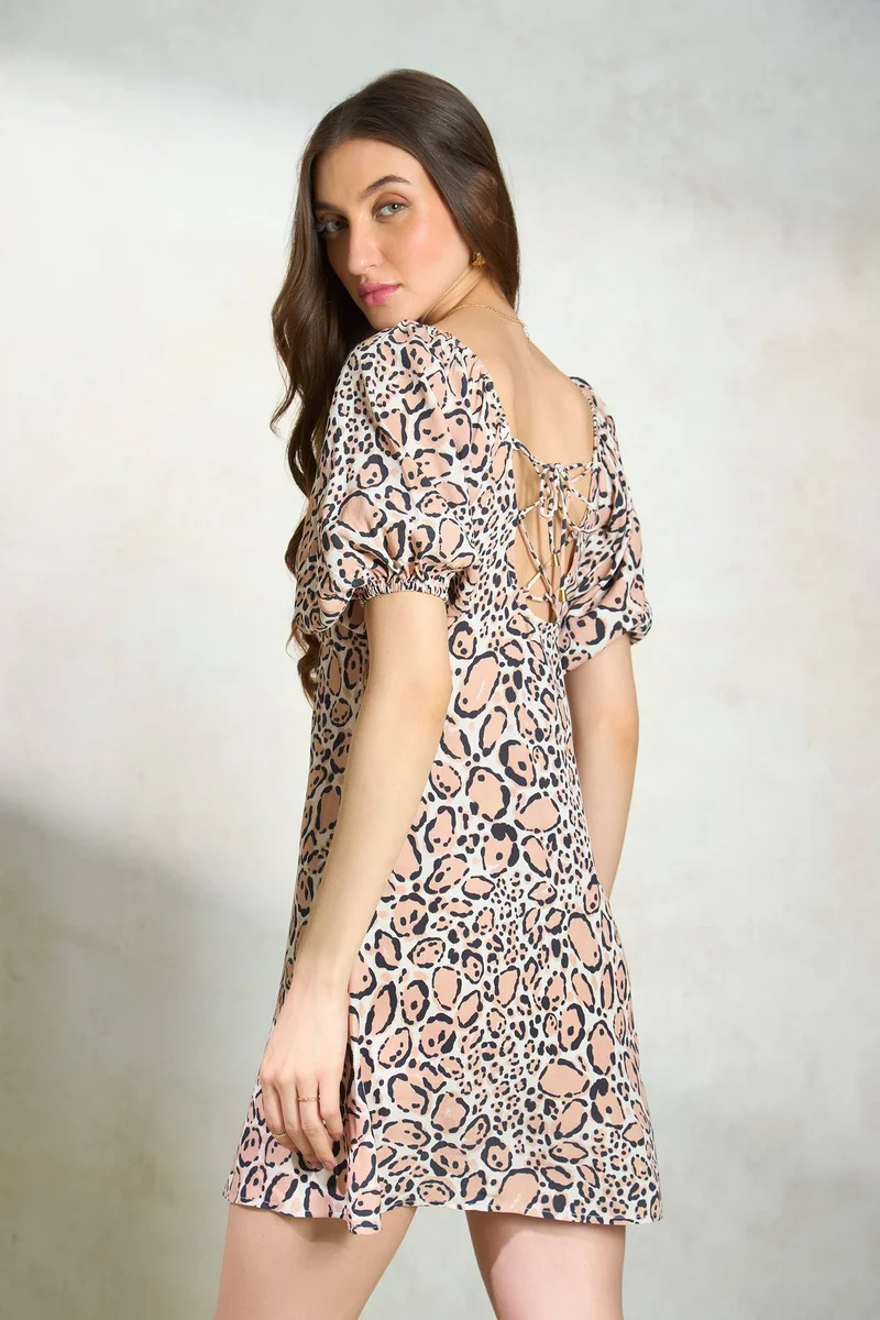 Virgio  Animal Print Viscose Back Tie-Up Sheath Dress for Women for Women | Best Price UAE