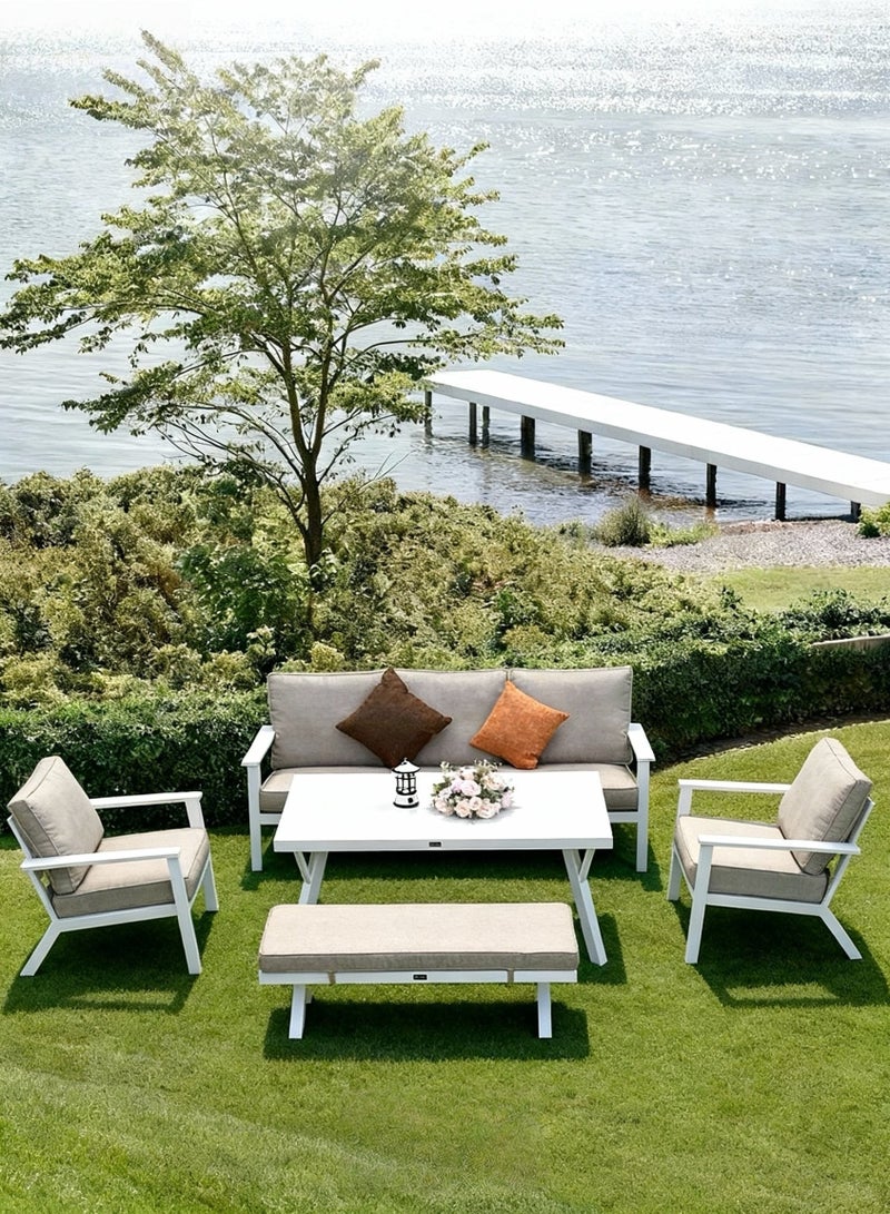 Broyhome ​5-Seater Aluminum Outdoor Sofa Set with High Table & Bench,Waterpoof Cushion- Weather-Resistant Patio Furniture for UAE Gardens, Balconies & Terraces - Image 1