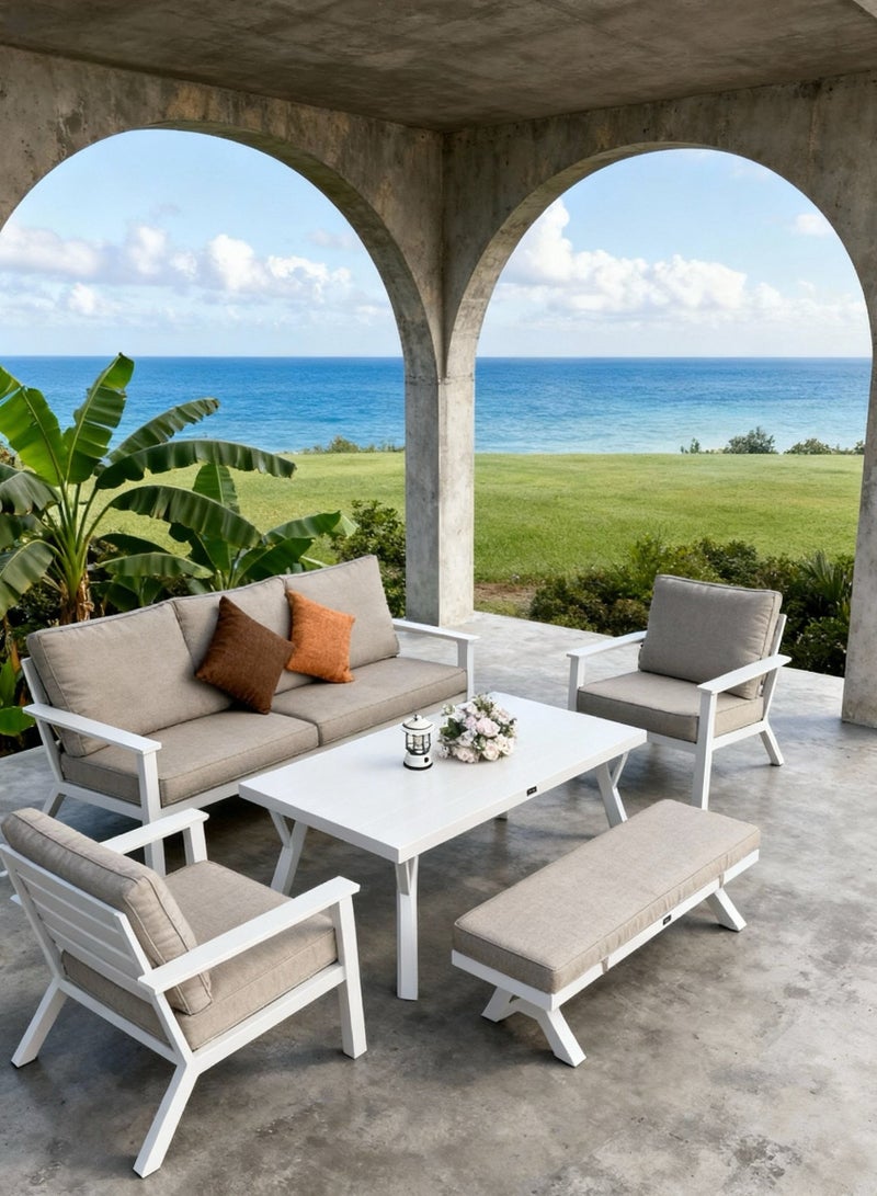Broyhome ​5-Seater Aluminum Outdoor Sofa Set with High Table & Bench,Waterpoof Cushion- Weather-Resistant Patio Furniture for UAE Gardens, Balconies & Terraces - Image 2
