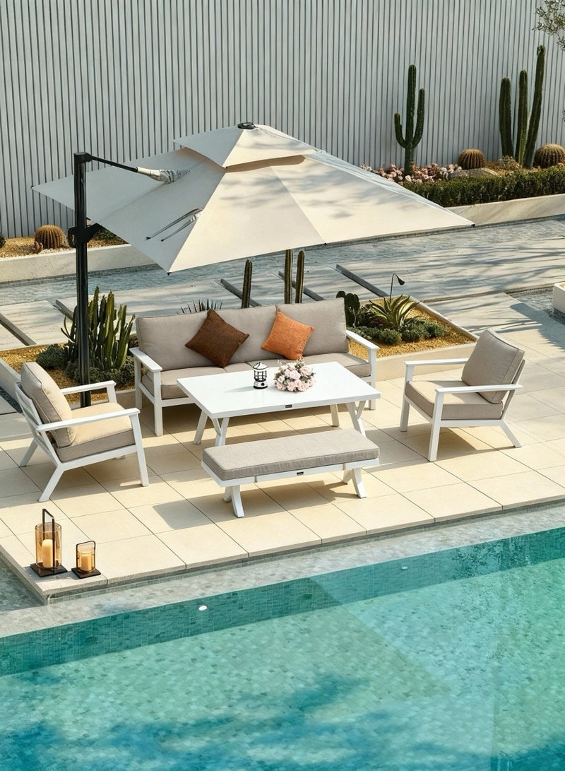 Broyhome ​5-Seater Aluminum Outdoor Sofa Set with High Table & Bench,Waterpoof Cushion- Weather-Resistant Patio Furniture for UAE Gardens, Balconies & Terraces - Image 3