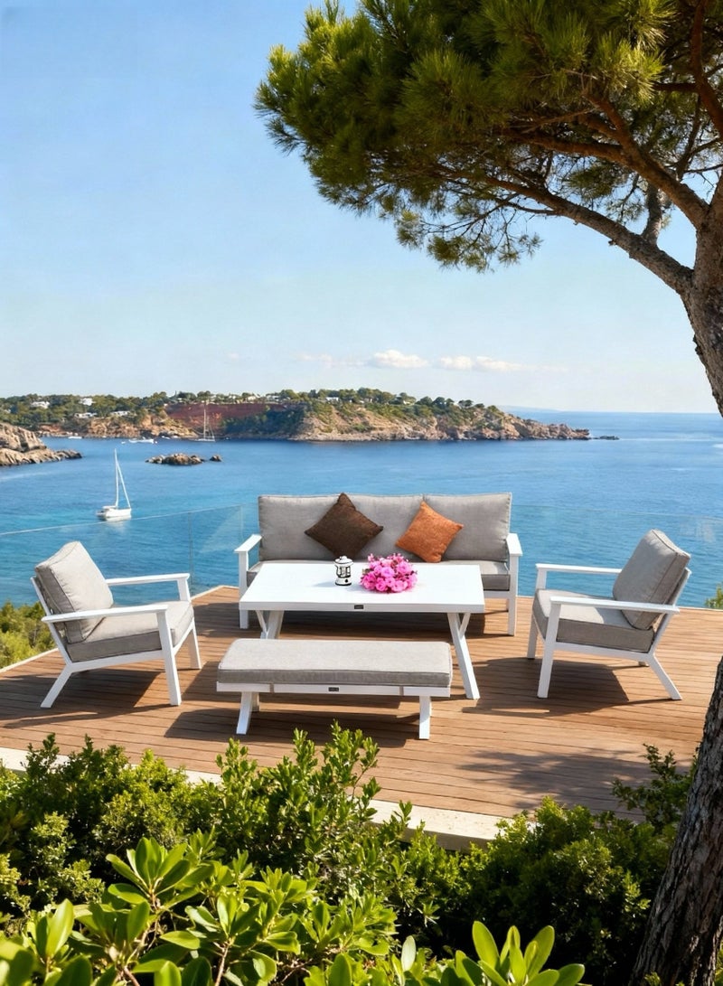 Broyhome ​5-Seater Aluminum Outdoor Sofa Set with High Table & Bench,Waterpoof Cushion- Weather-Resistant Patio Furniture for UAE Gardens, Balconies & Terraces - Image 5