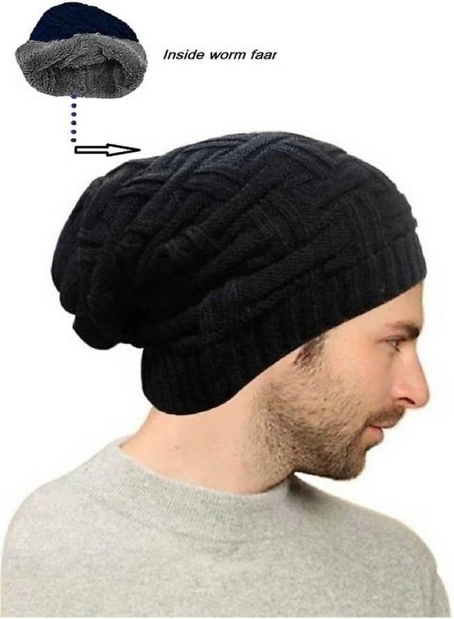 Bindian Beanie Cap for Men Women Skull Slouchy Winter Woolen Knitted Inside Fur Men's Caps(Assorted Pattern) Black - Image 5