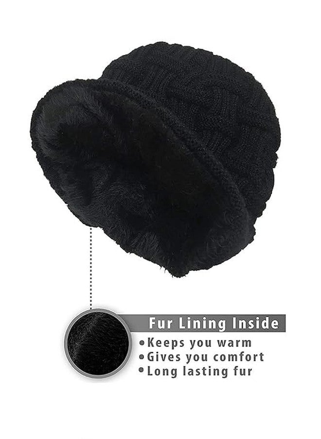 Bindian Beanie Cap for Men Women Skull Slouchy Winter Woolen Knitted Inside Fur Men's Caps(Assorted Pattern) Black - Image 4