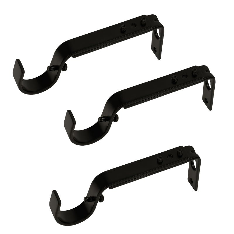Adjustable Curtain Rod Brackets 3 Pcs Premium Rod Brackets for Wall Curtain Rod Holder Drapery Rod Holders Hardware Window Curtain Rod Support Hanger for 78 or 1Inch Rod Black