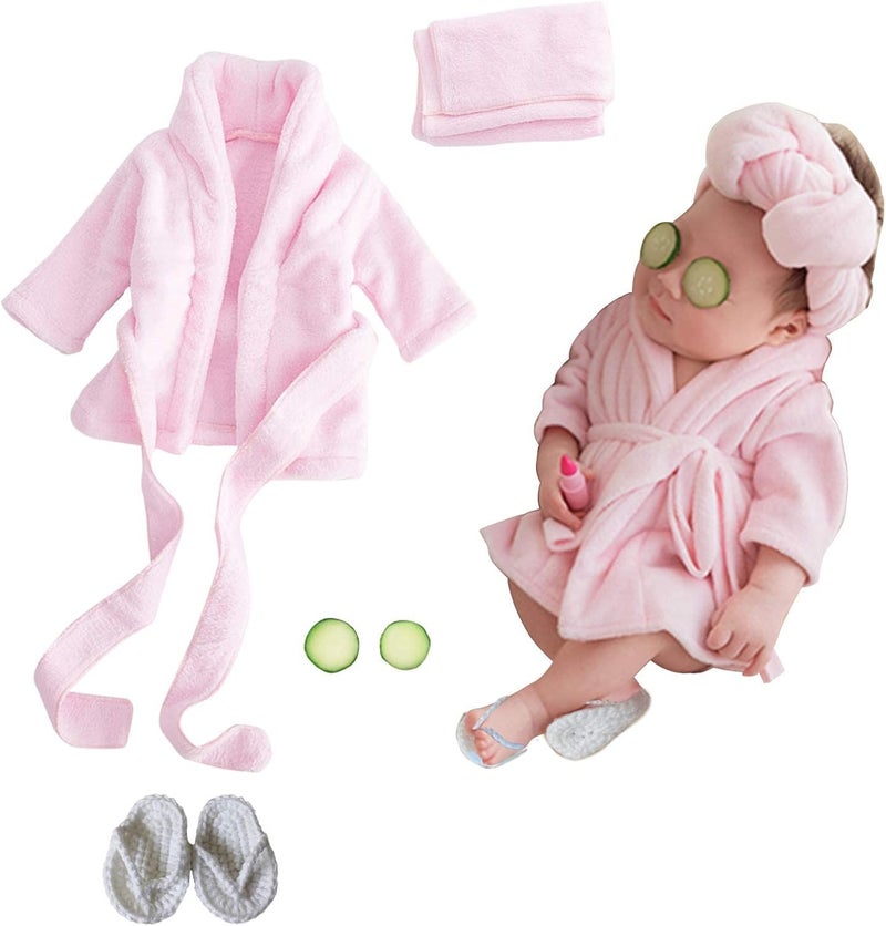 SPOKKI Newborn Photography Props Baby Girl 5 PCS Bathrobes Bath Towel Outfit with Slippers Cucumber Photo Props for Infant Boys Girls(0-6 Months) - Image 1