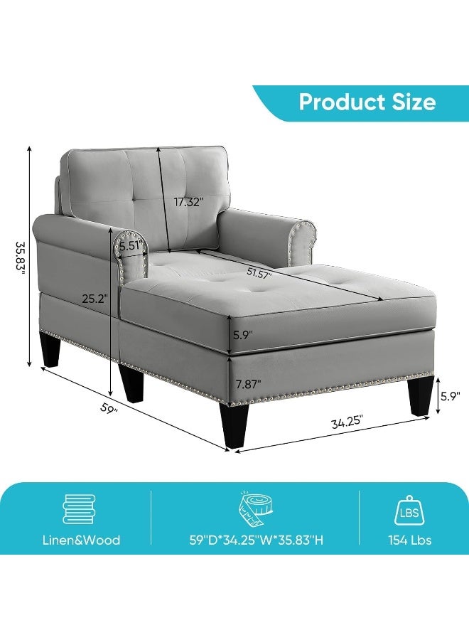 Poppins Home Modern Upholstered Chaise Lounge Chair â€“ Button-Tufted Backrest with Rivet Detailing  - Image 2