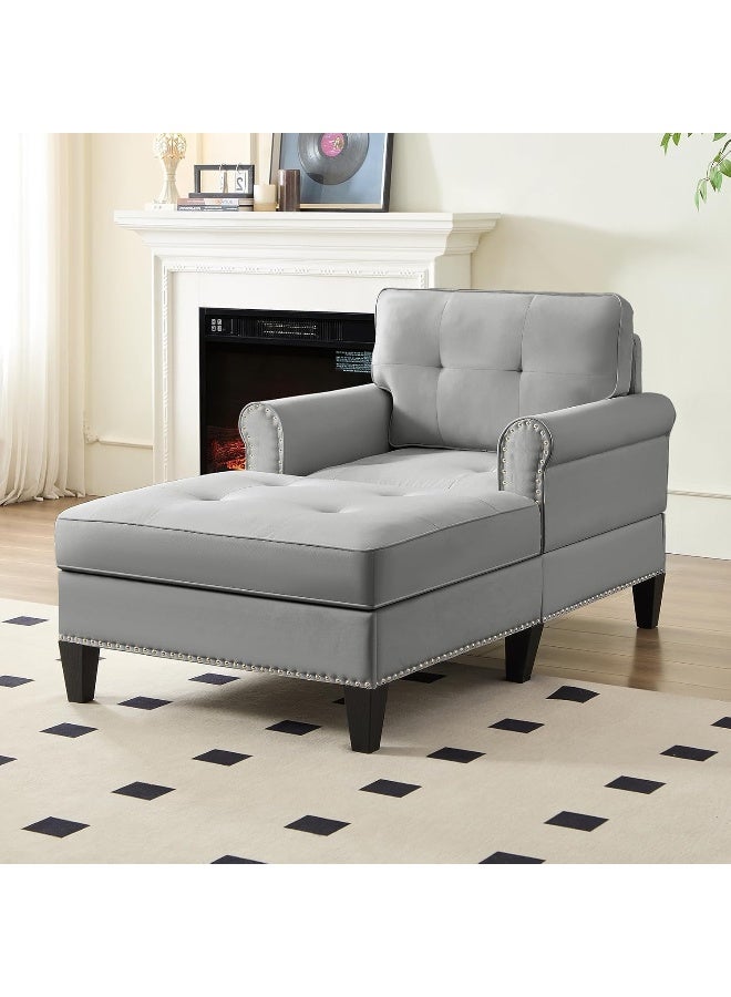 Poppins Home Modern Upholstered Chaise Lounge Chair â€“ Button-Tufted Backrest with Rivet Detailing  - Image 1