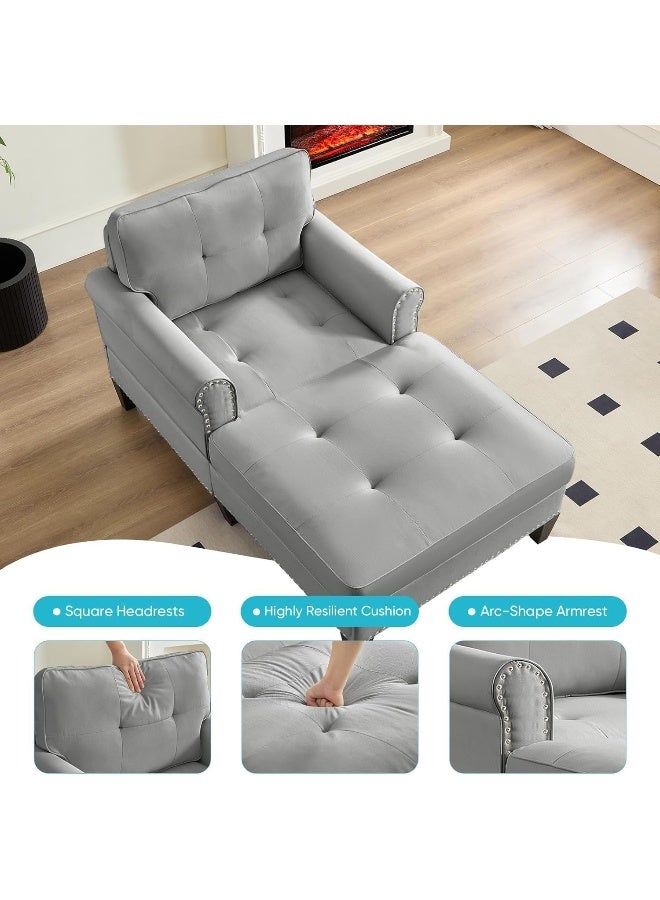 Poppins Home Modern Upholstered Chaise Lounge Chair â€“ Button-Tufted Backrest with Rivet Detailing  - Image 4