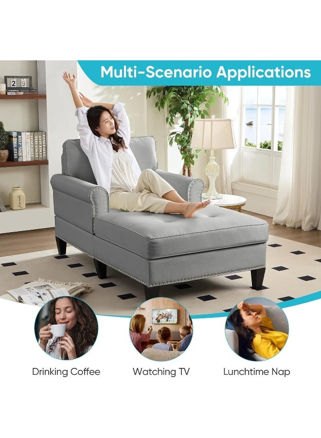 Poppins Home Modern Upholstered Chaise Lounge Chair â€“ Button-Tufted Backrest with Rivet Detailing  - Image 5