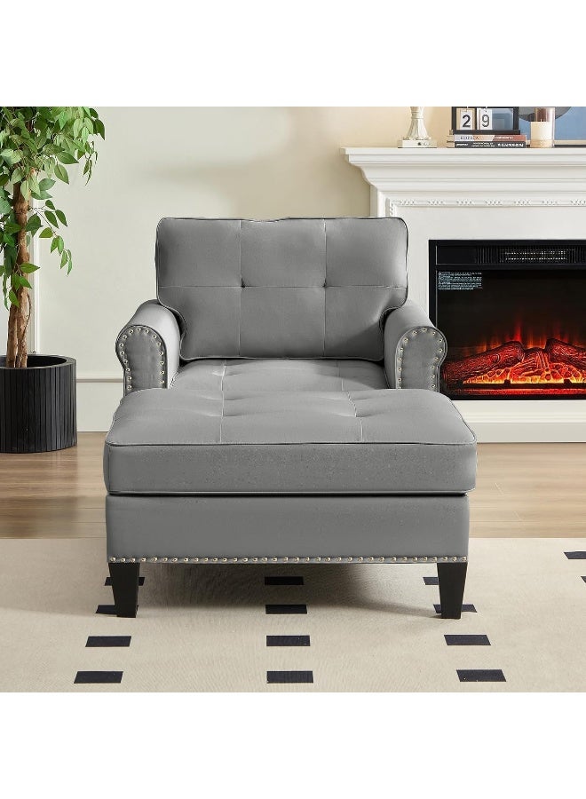 Poppins Home Modern Upholstered Chaise Lounge Chair â€“ Button-Tufted Backrest with Rivet Detailing  - Image 3