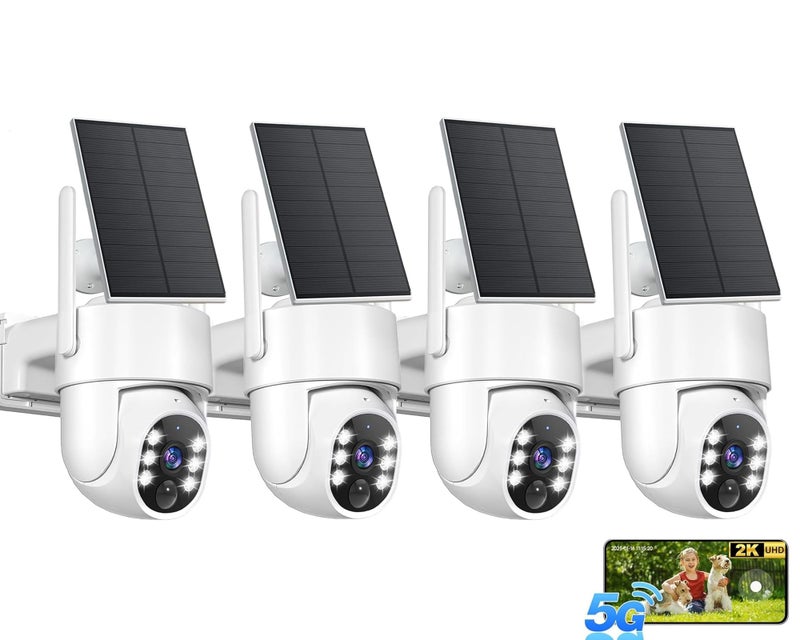 Gianteye 2K Security Camera System, 5GHz&2.4GHz WiFi Solar Wireless Cameras for Home Security, Wire-free Installation, AI Detection, Two-way Audio, Mobile alerts, SD/Cloud Storage, Color Night Vision, 4 Packs - Image 1